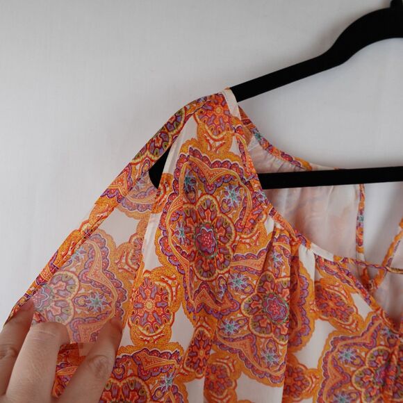 Peck & Peck Blouse Women's Medium Orange White Medallion Lined Fall Halloween - Picture 8 of 11